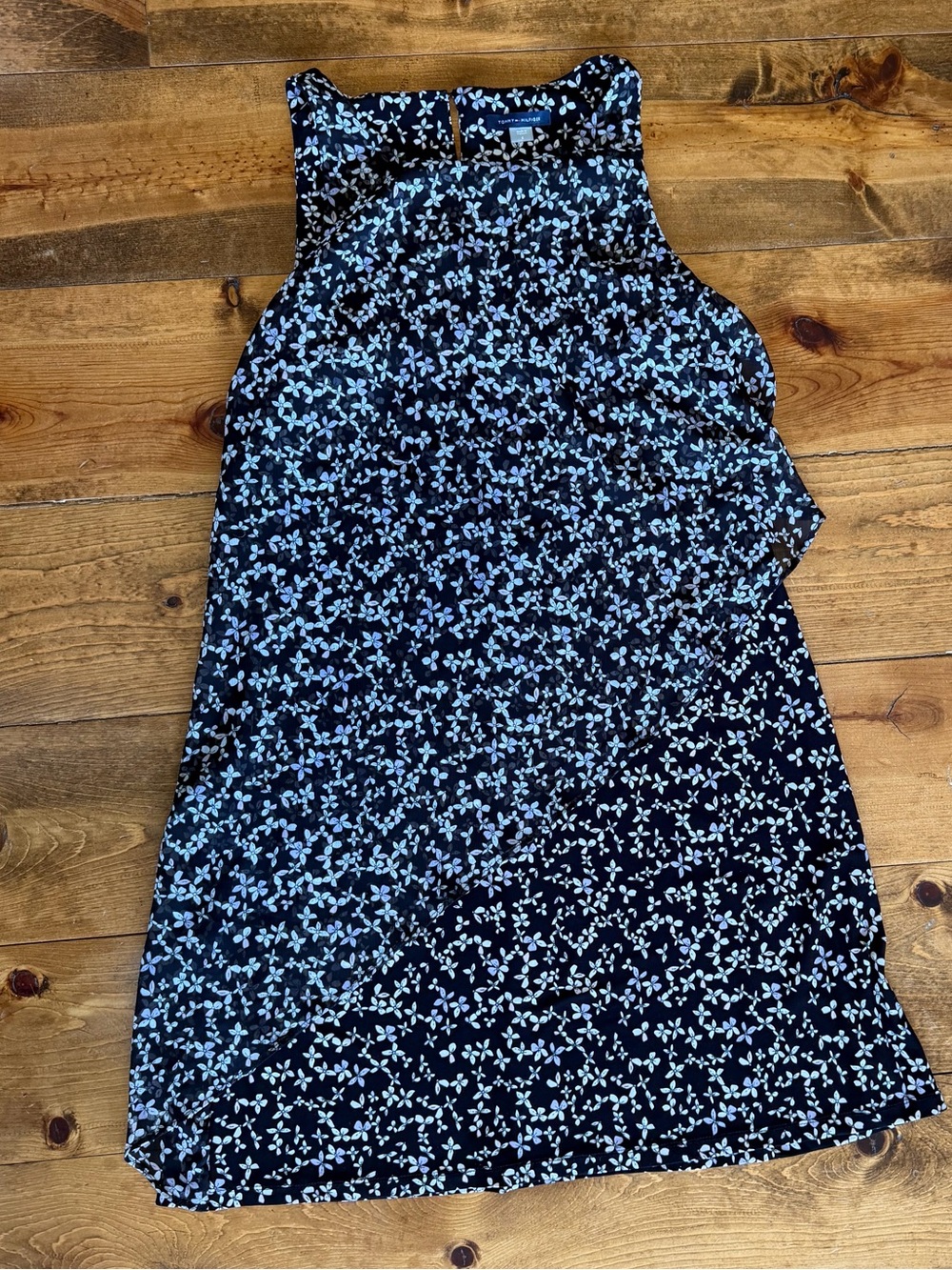 Tommy Hilfiger Black and White Floral Sleeveless Dress with front sheer overlay